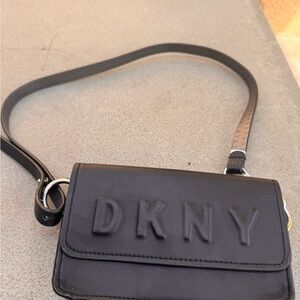 Dkny Black Belt Bag with Adjustable Strap and Textured Leather